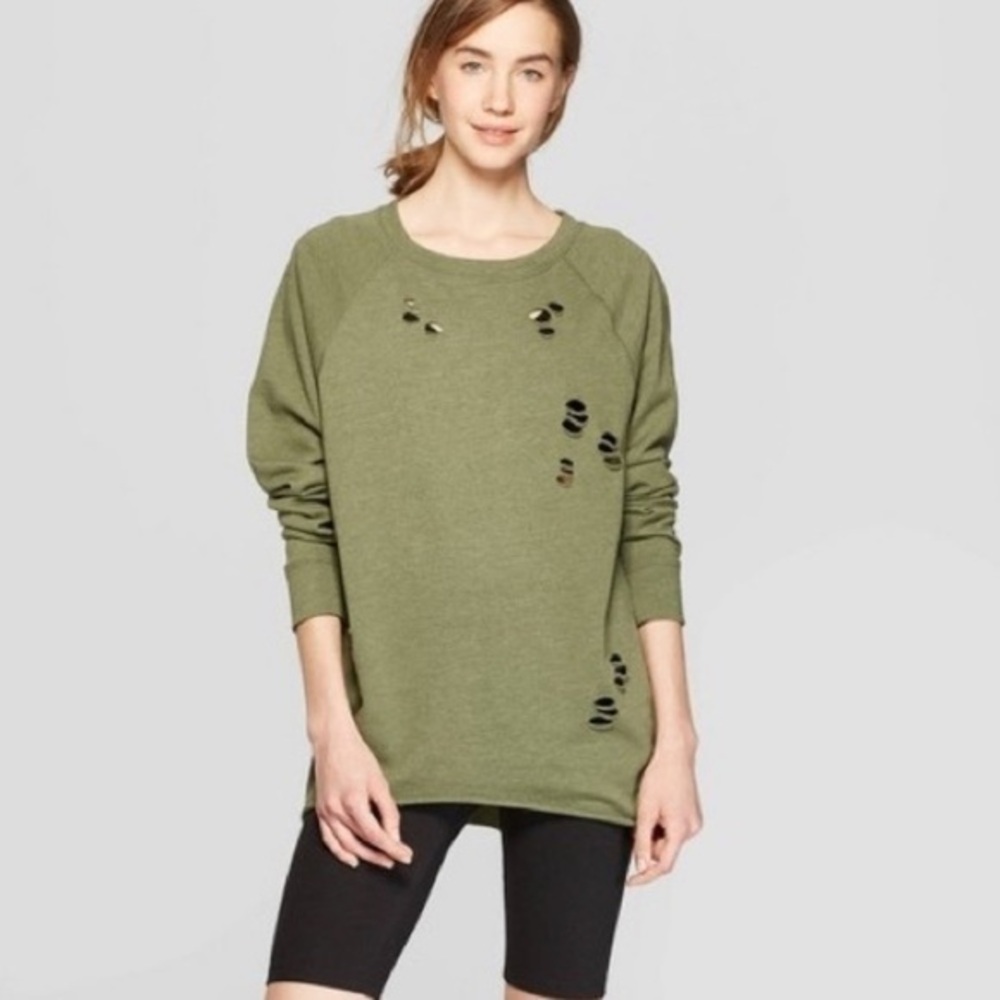 Colsie Distressed Olive Green Pullover
